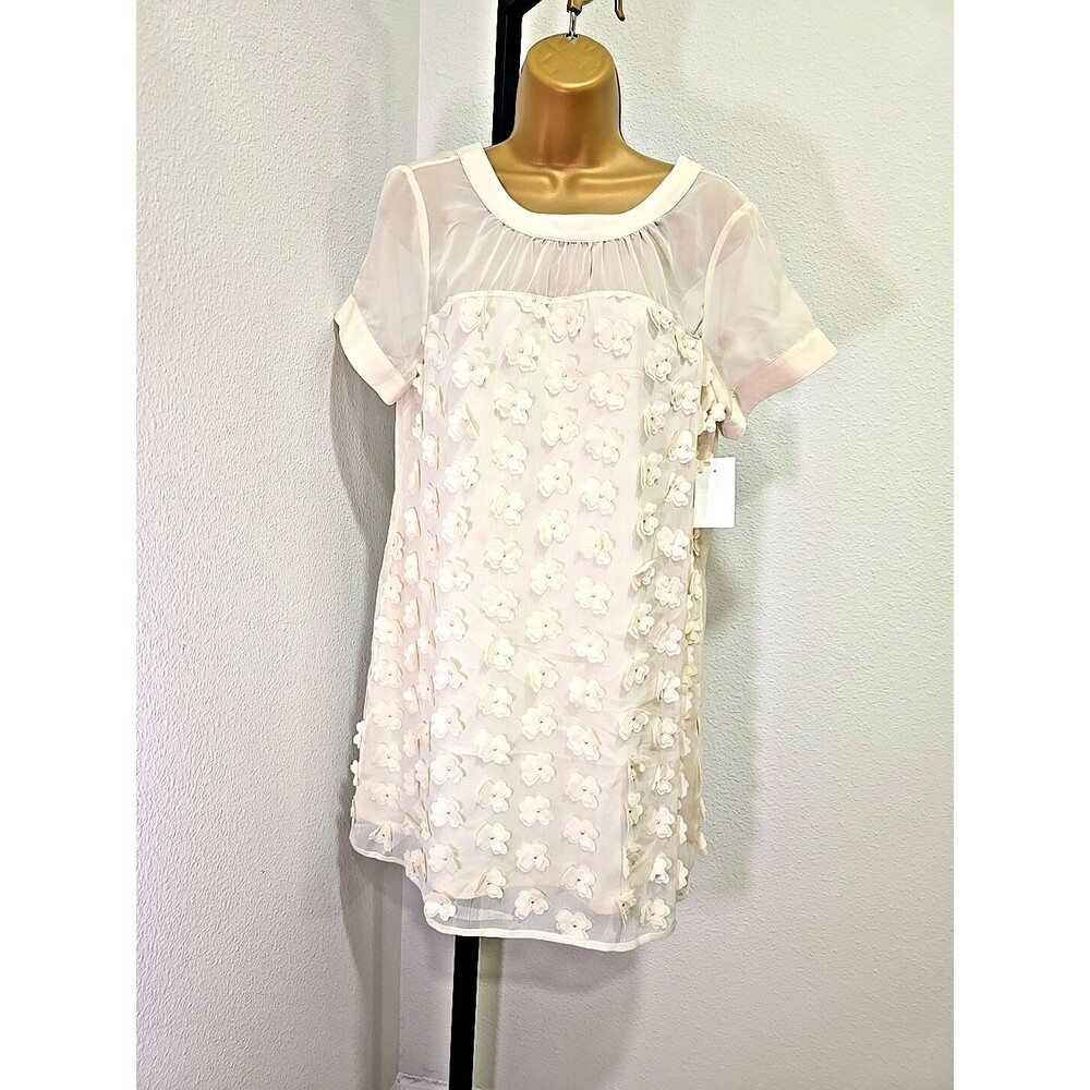 NWT Coquette 3D Flower Sheer Ivory Dress 8 Short Fairy Dainty Delicate Feminine